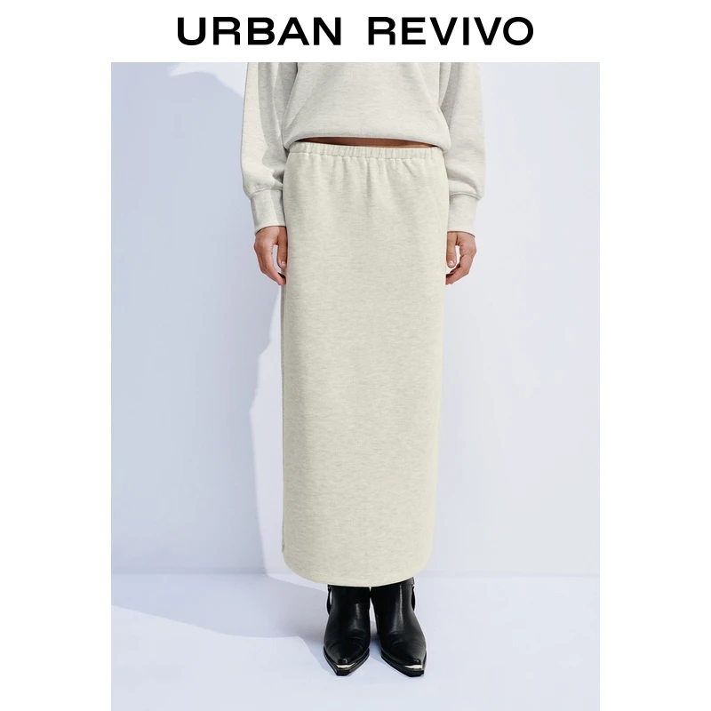 UR2026春季新款女装休闲百搭松紧腰后开衩半裙UWM550052