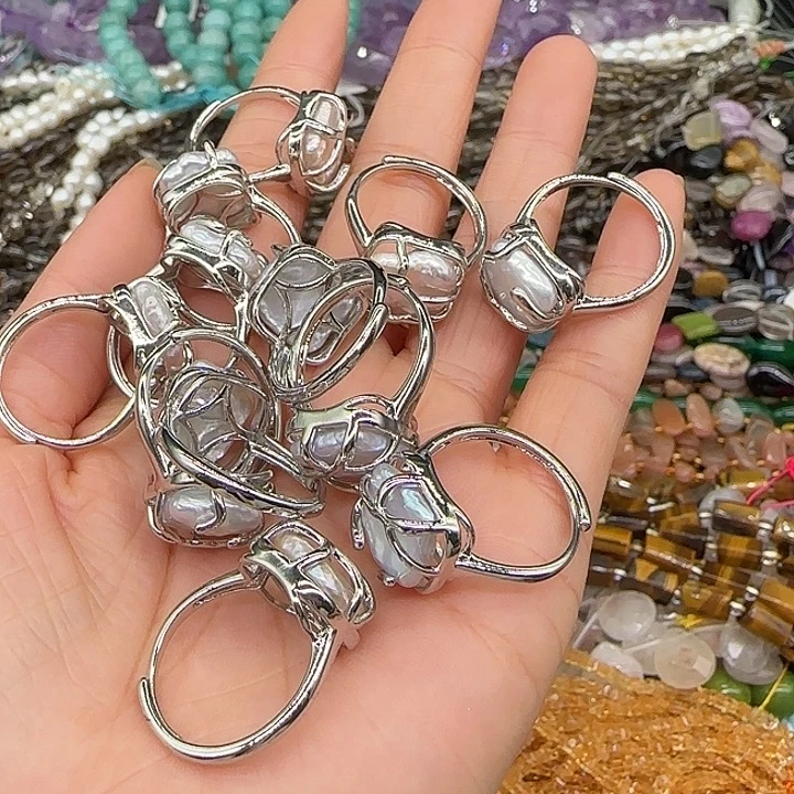 玛瑙/玉髓合金珠宝半成品珍珠戒指一个