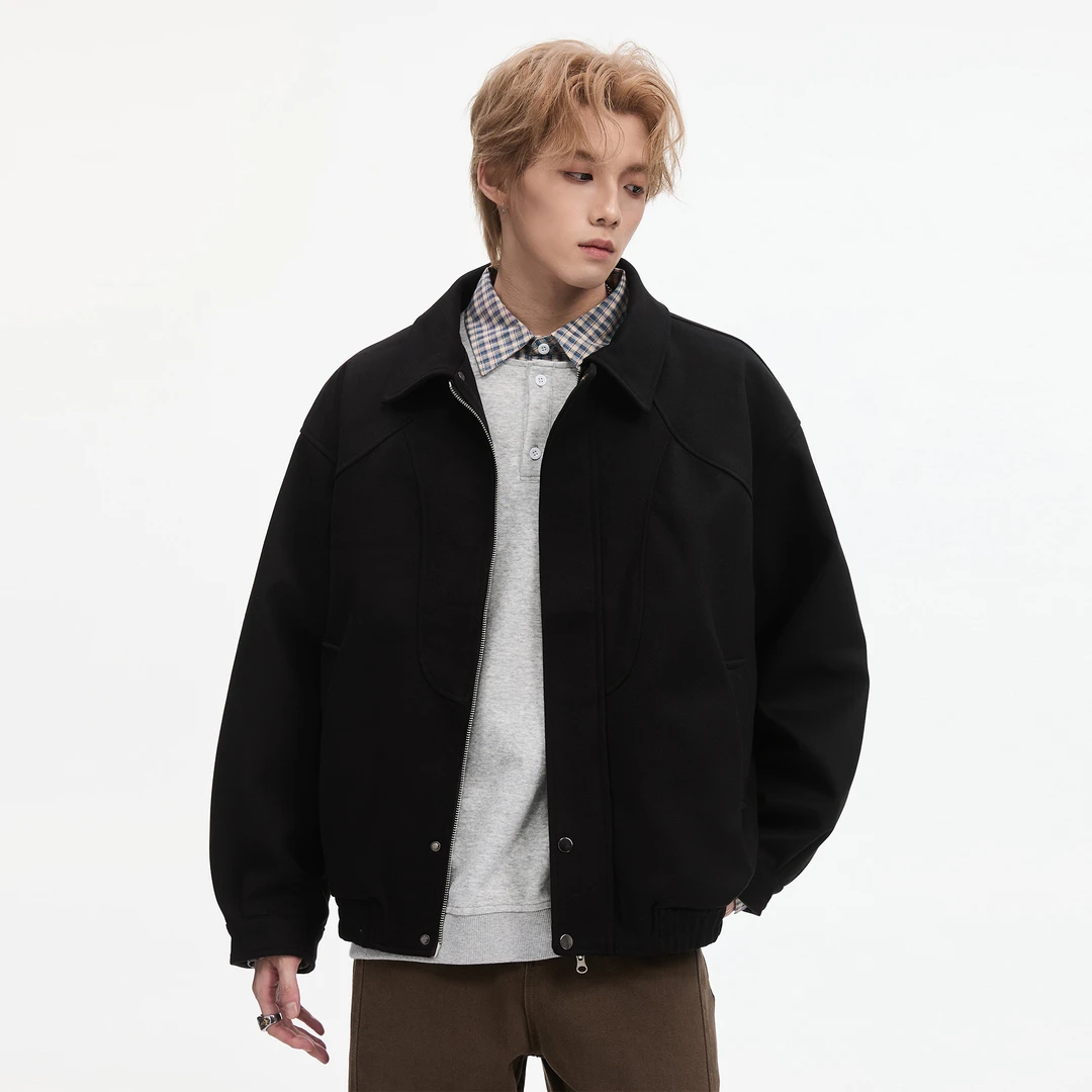 黑色cleanfit翻领工装夹克男痞帅秋季纯色百搭宽松简约休闲外套