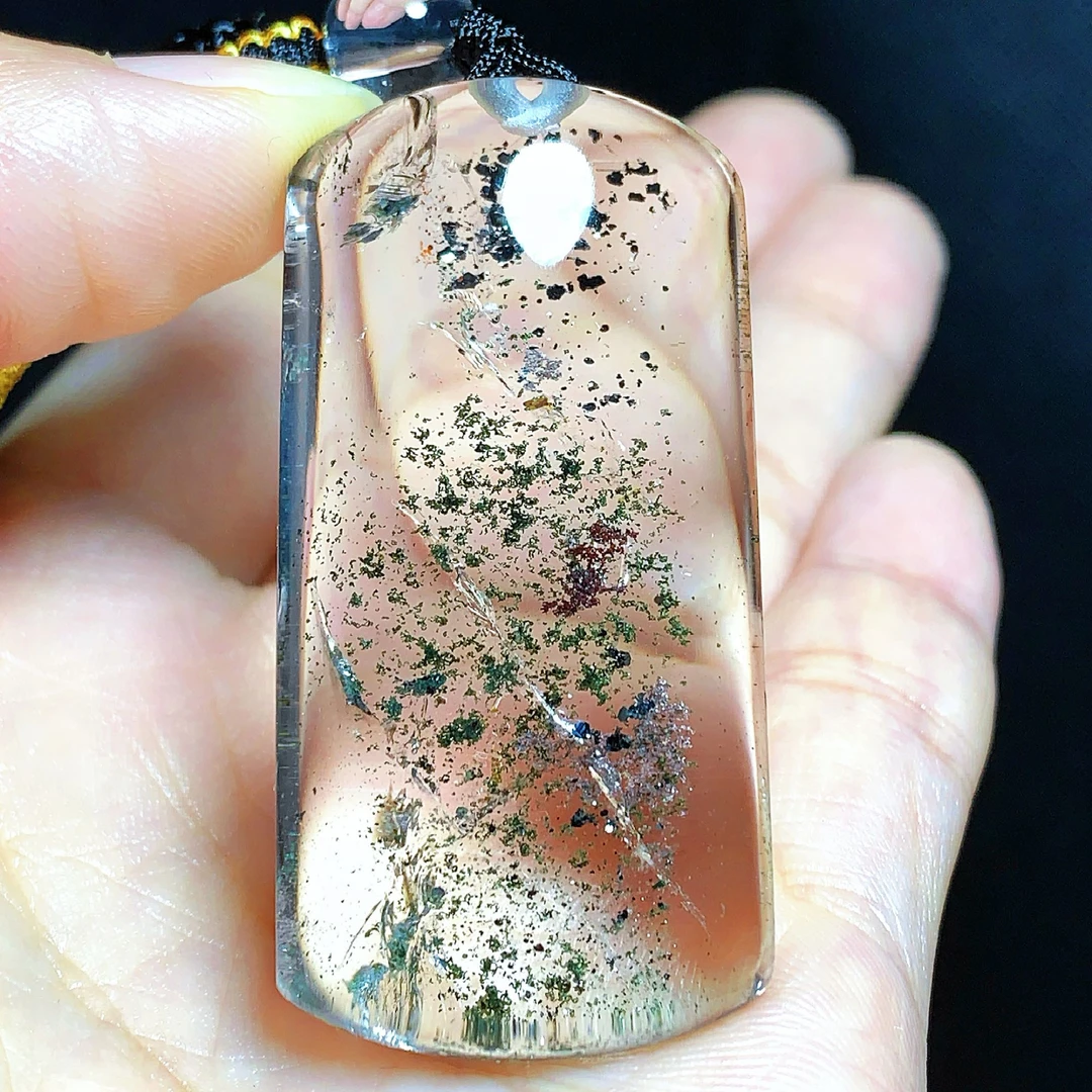 东海水晶满天星绿幽灵天然水晶吊坠毛衣链无事牌项坠男女聚宝盆