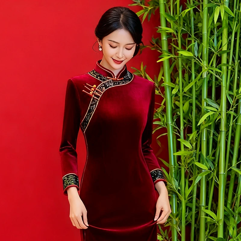 喜婆婆婚宴装2025新款秋冬季平时可穿儿子结婚旗袍妈妈礼服连衣裙