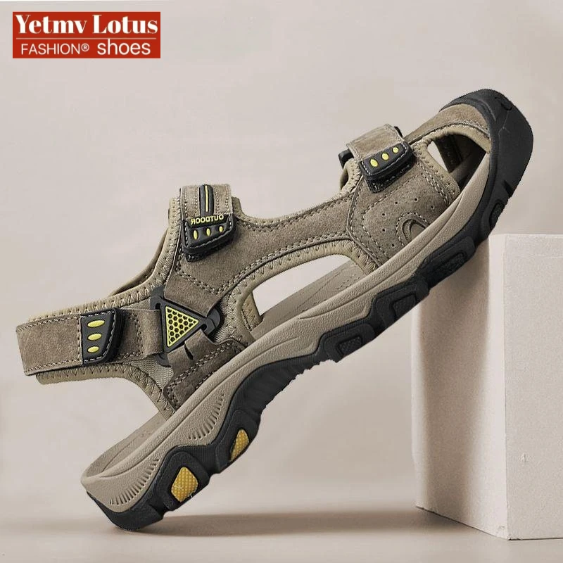 Yetmv Lotus真皮男款防滑厚底凉鞋夏季透气镂空勃肯鞋洞洞鞋