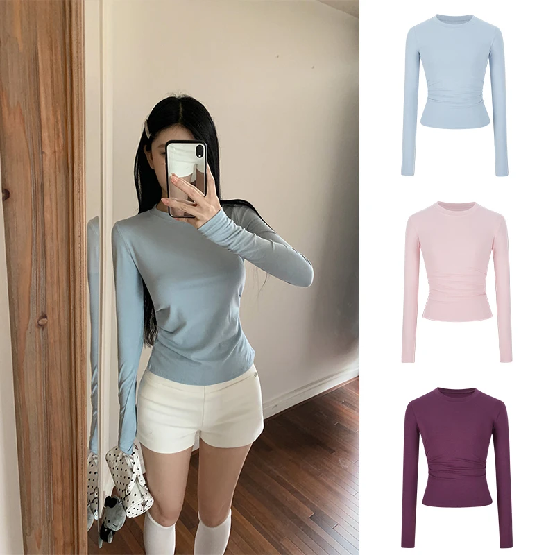 Moses Queen/魔西女王基础款正肩纯色长袖T恤修身显瘦百搭上衣