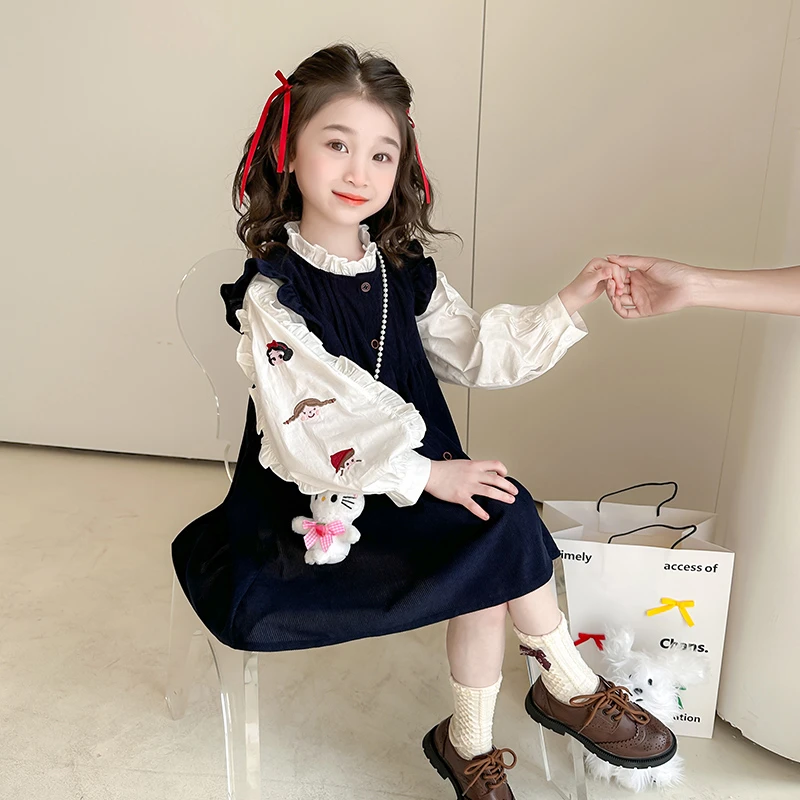 女童连衣裙春秋2025新款洋气儿童时髦背带裙套装女孩春装衬衫裙子