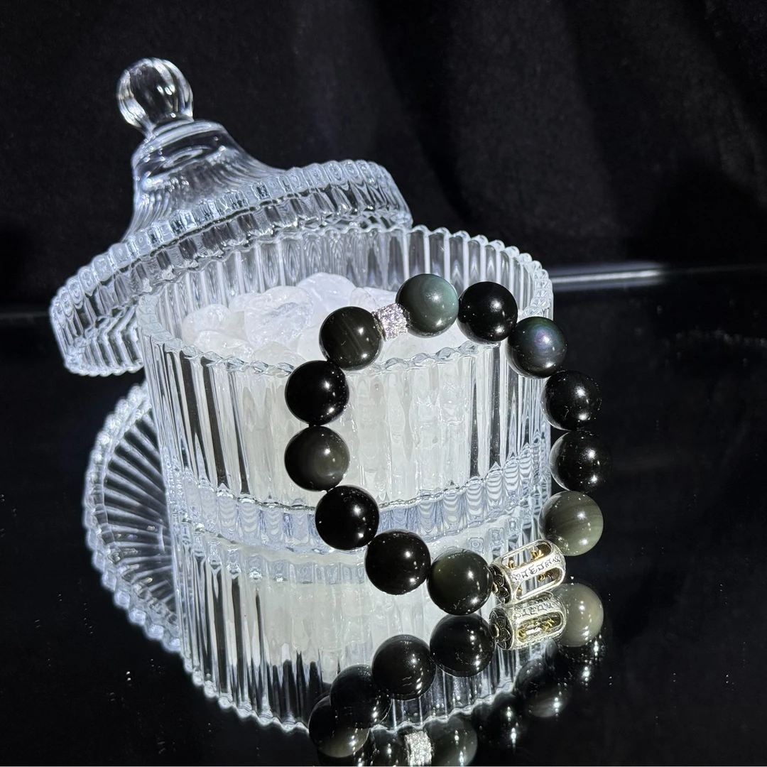 巧欣珠宝招财转运时尚黑曜石百搭金刚杵原创招财转运天然水晶手串