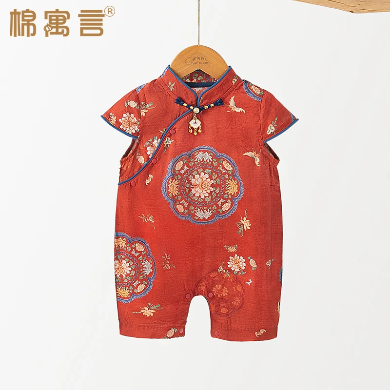 宝宝连体衣夏季新中式周岁哈衣新生婴儿爬爬服轻薄款满月国风礼服