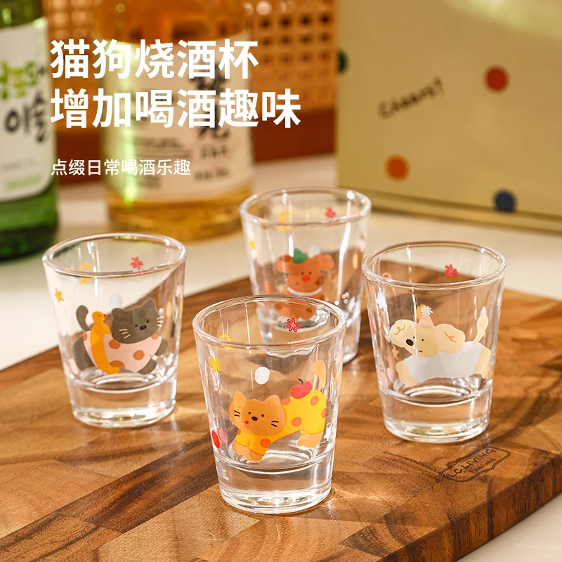 日式原创透明可爱白酒杯家用高颜值子弹杯烈酒杯玻璃ins风烧酒杯