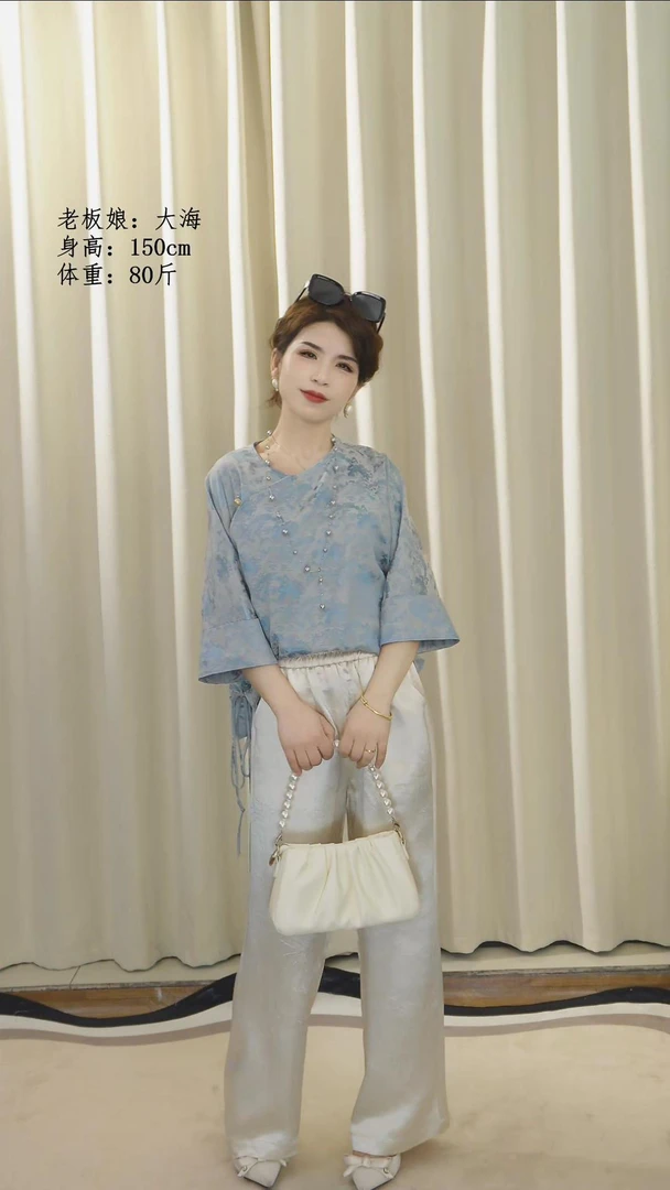 小个子（146--158）夏季新款新中式缎面提花宽松复古气质显瘦小衫