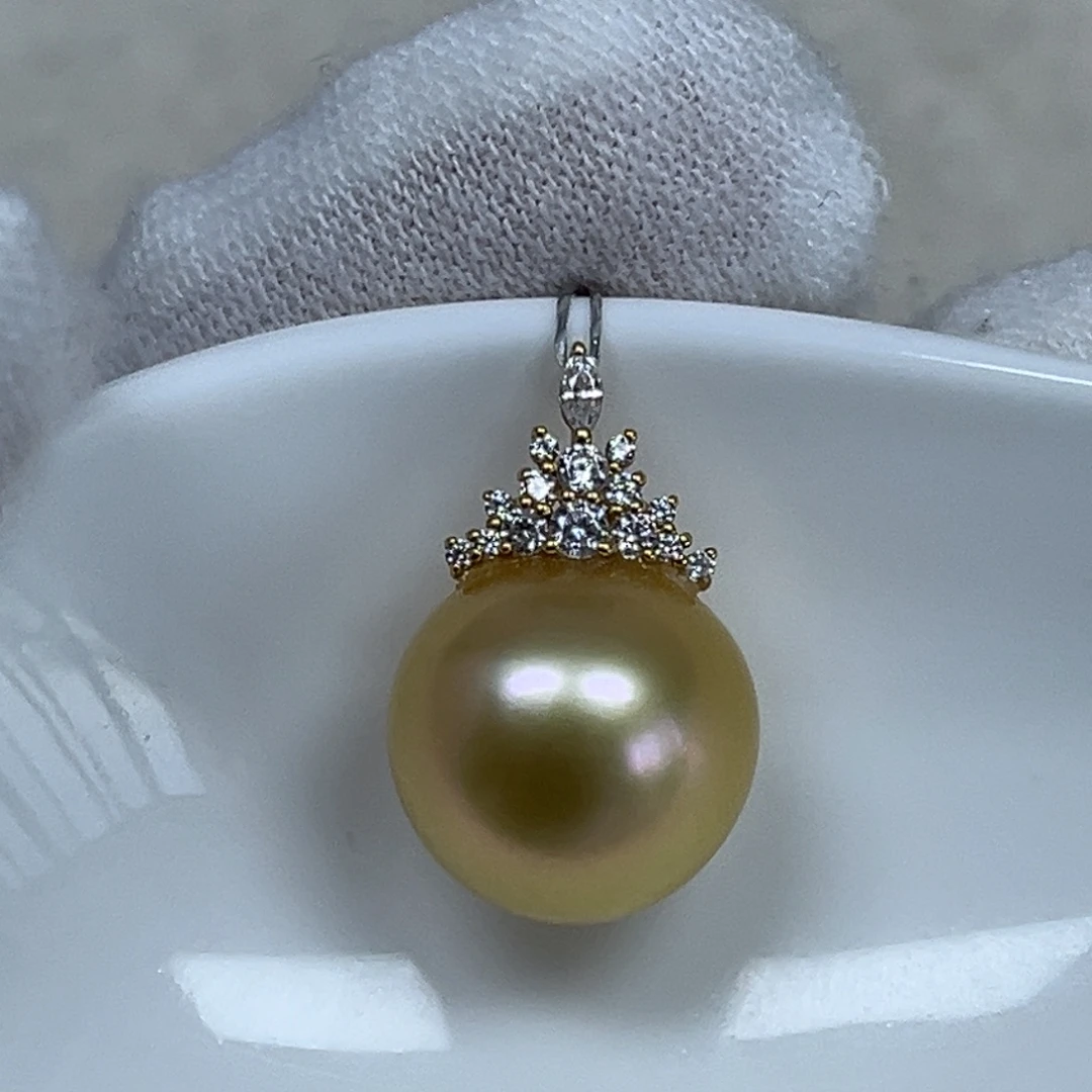 吊坠(不含链)海水珍珠18K金镶嵌12.8mm