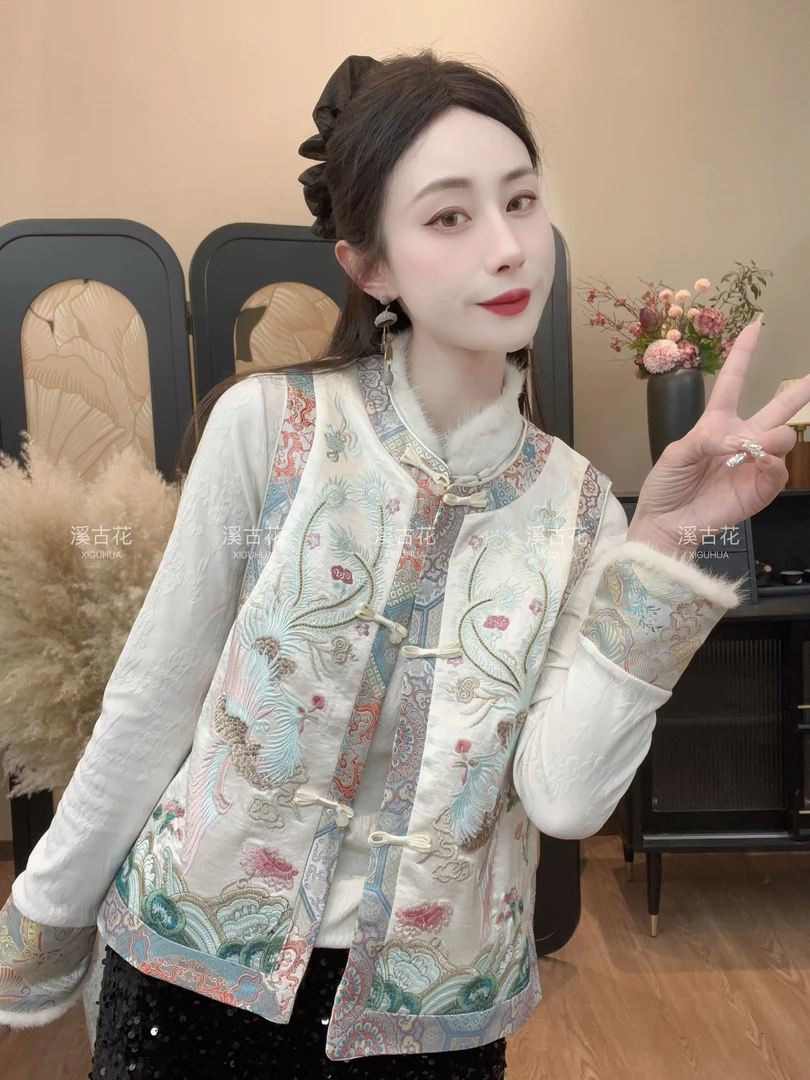 【春花序】早春刺绣新中式织锦刺绣马甲女薄款清新