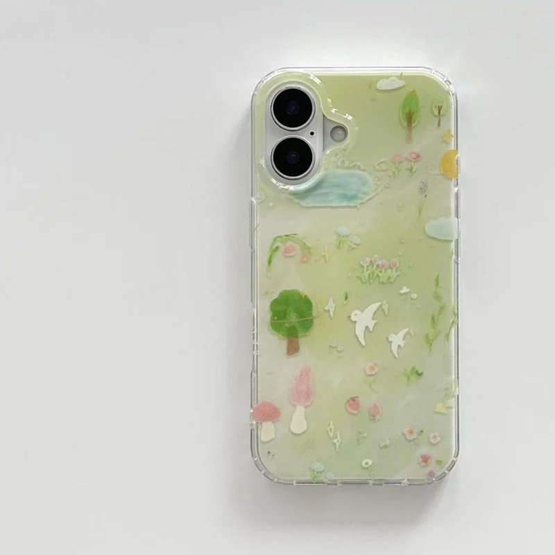 奥菲顿小清新春夏插画适用iPhone16大孔手机壳华为vivo小米oppo套