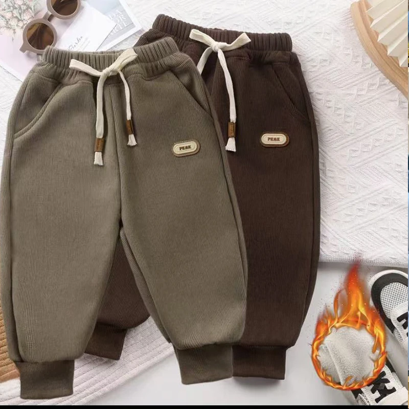 儿童加绒加厚休闲裤2024时髦洋气百搭休闲中小童裤z