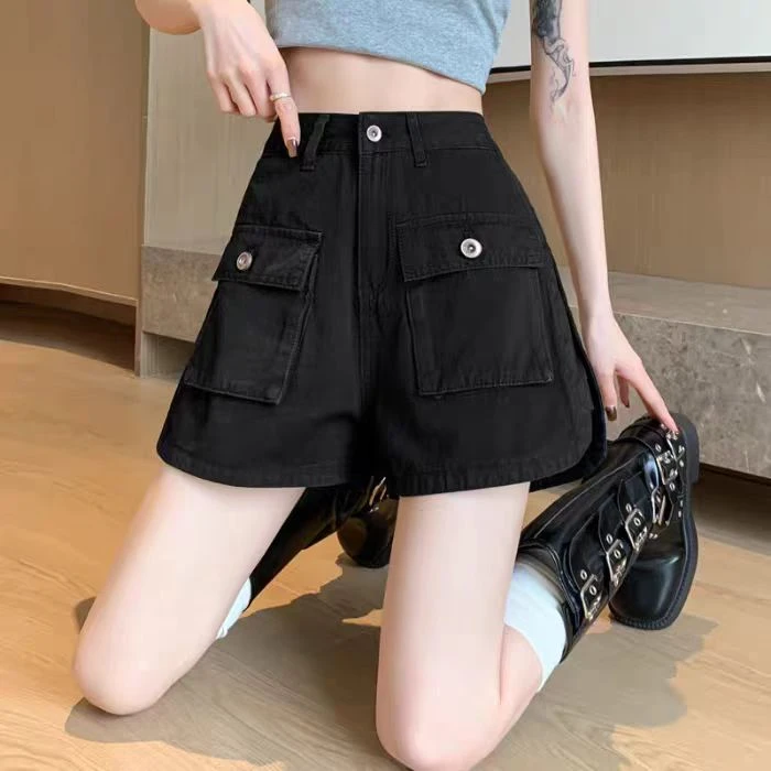 秋冬女款阔腿短裤显瘦ins休闲高腰牛仔短裤22308