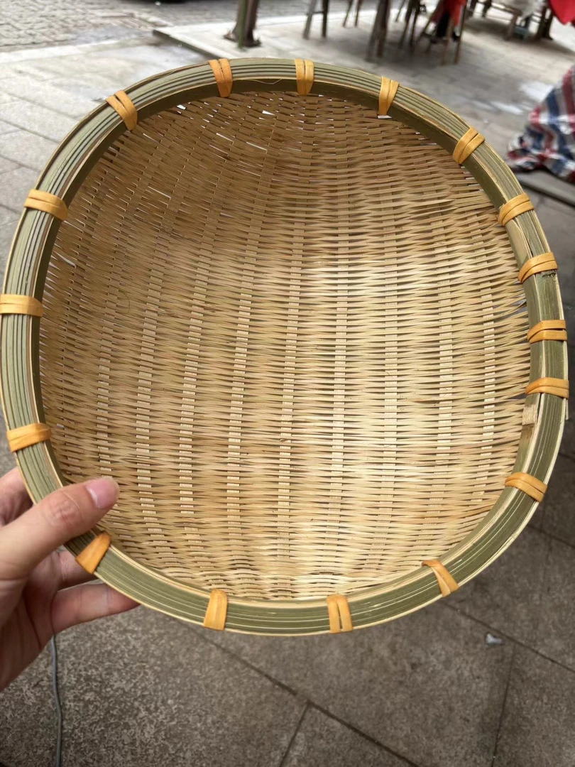 竹编筲箕手工青蔑圆形簸箕沥米家用（尺寸长29/宽28)