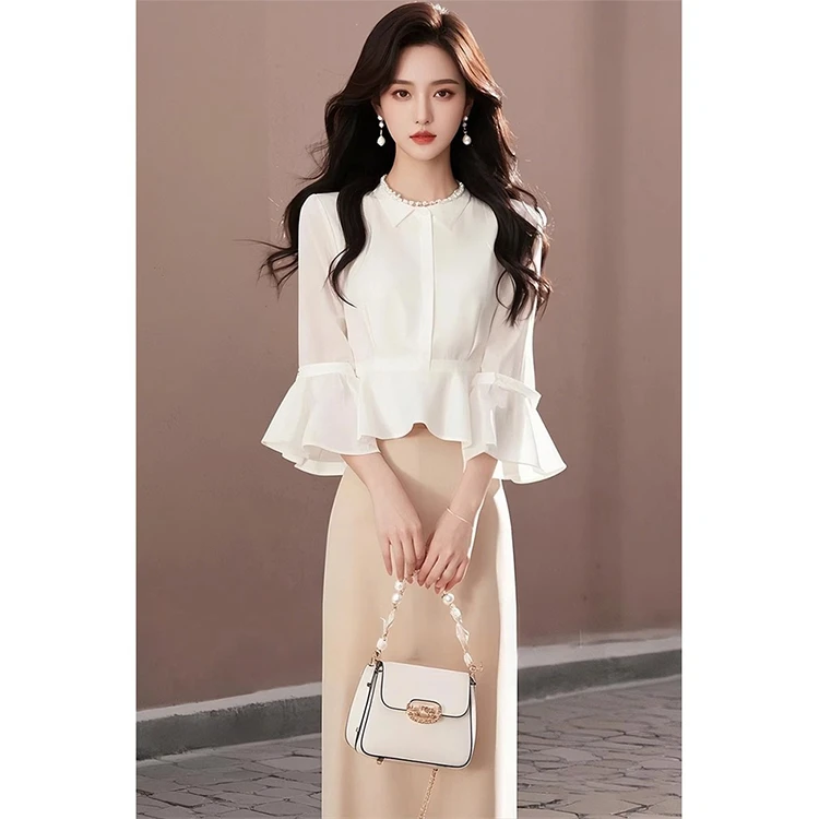 春季流行穿搭女神范气质高级感高端精致小香风白色衬衫半身裙套装