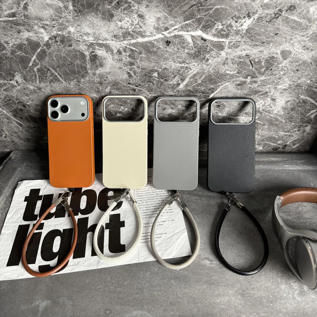 ins风质感荔枝纹适用苹果17promax手机壳16可拆镜头框15手提女款