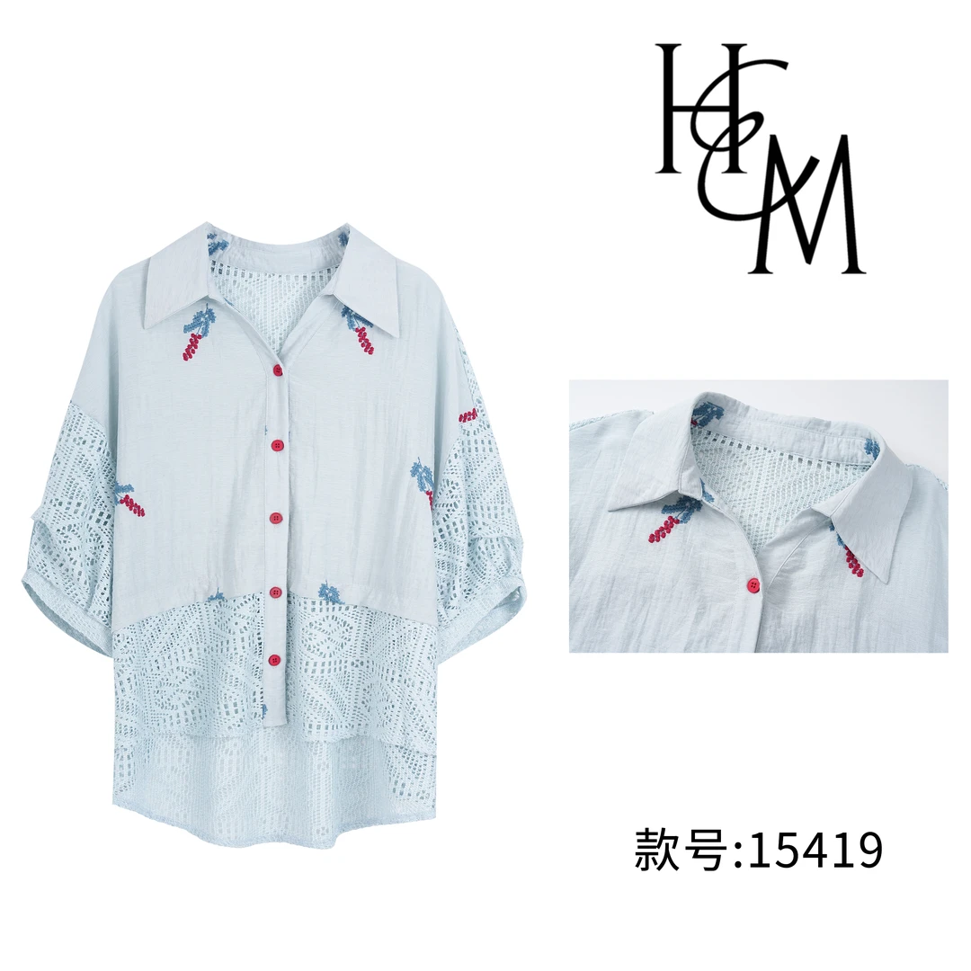 【慧姐】莱赛尔天丝时尚高级拼接刺绣小麦穗衬衫【15419】