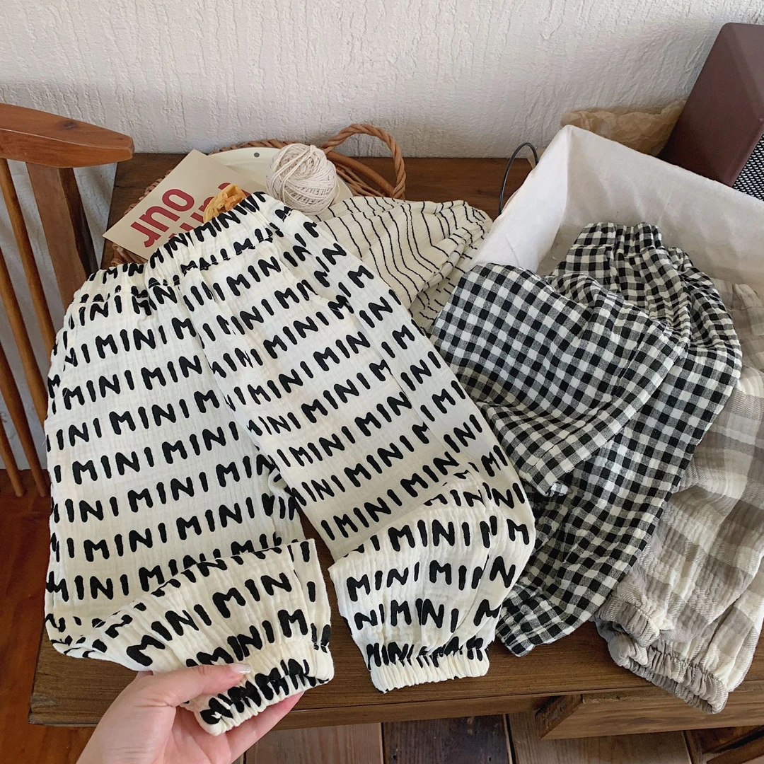 夏季~轻薄透气韩版儿童全棉洋气休闲裤男女宝宝百搭束脚防蚊长裤