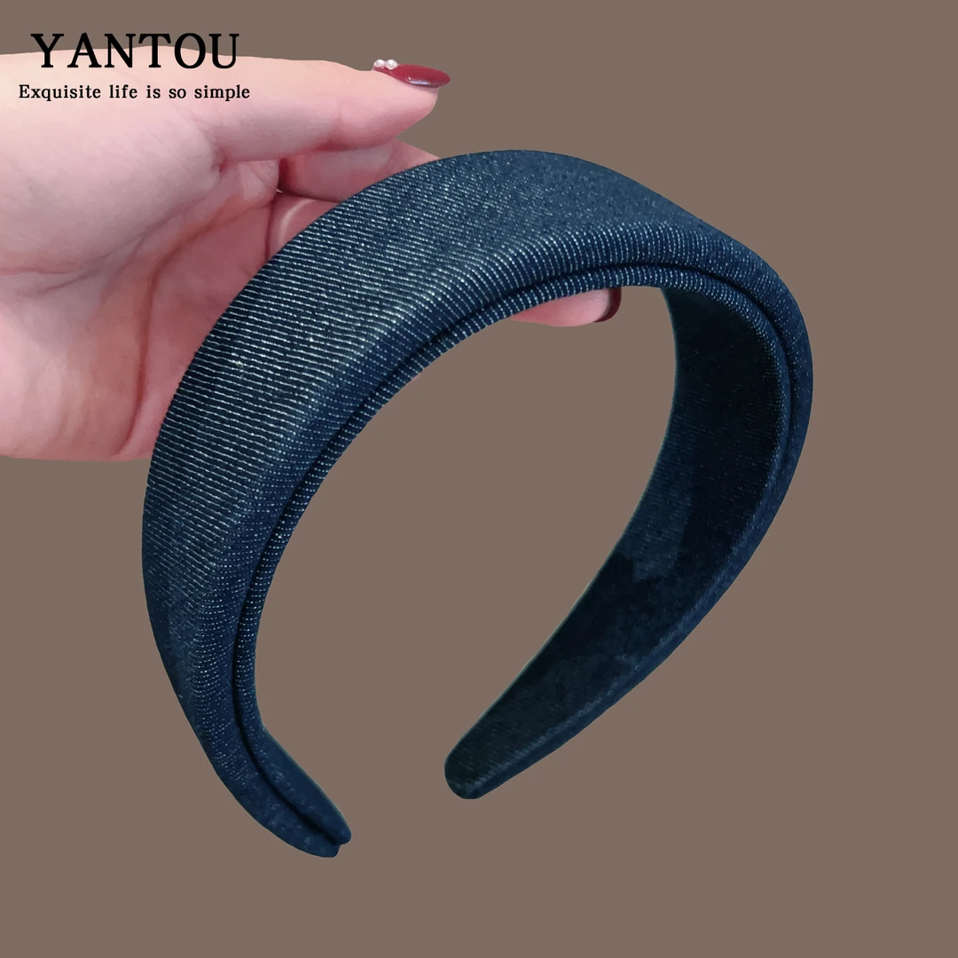 复古牛仔布艺发箍女高颅顶压发头箍洗脸防滑带齿发卡2025新款头饰