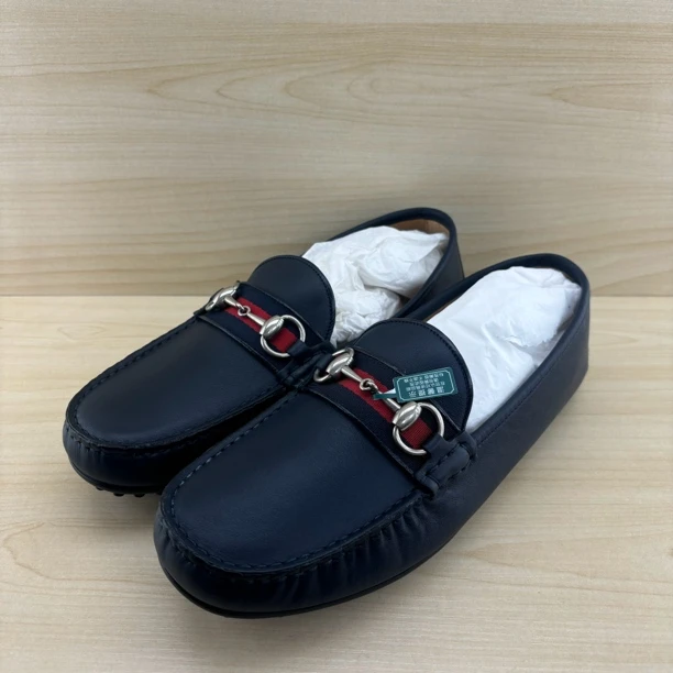 未使用 GUCCI/古驰 蓝色全皮皮面银色马衔扣休闲时尚豆豆鞋