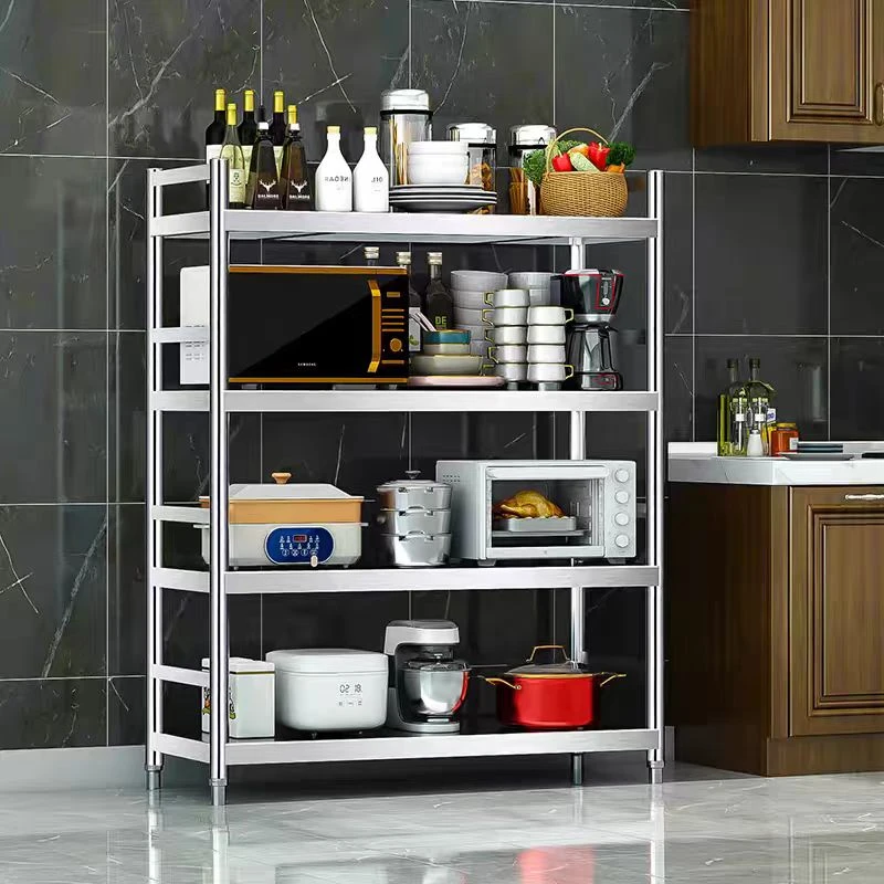 防锈储物架三层四层五层家用置物架收纳架不锈钢客厅柜子多层架子
