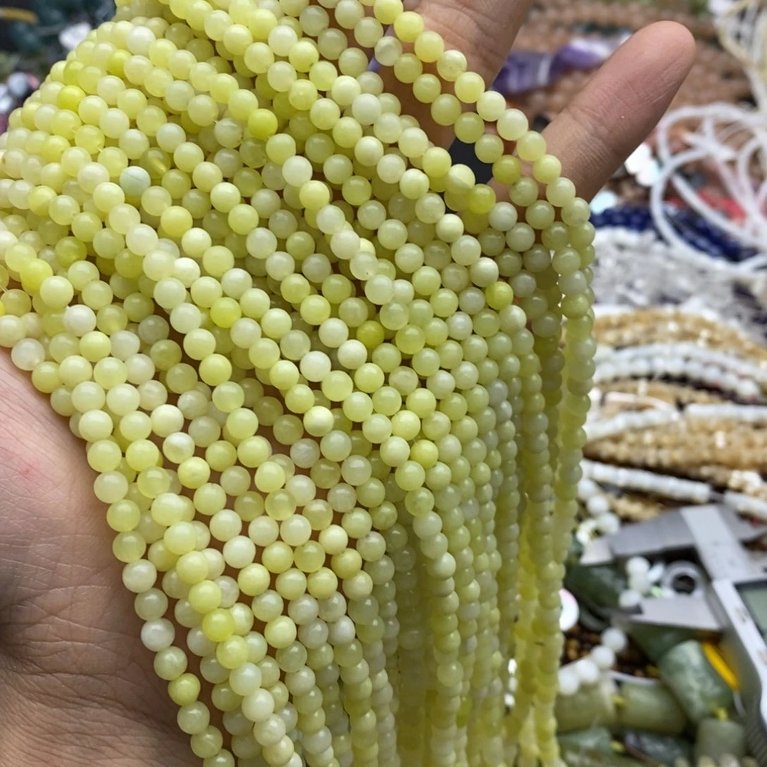 未镶嵌玛瑙/玉髓珠宝半成品两条天然4.8mm玉化菜花玉圆珠