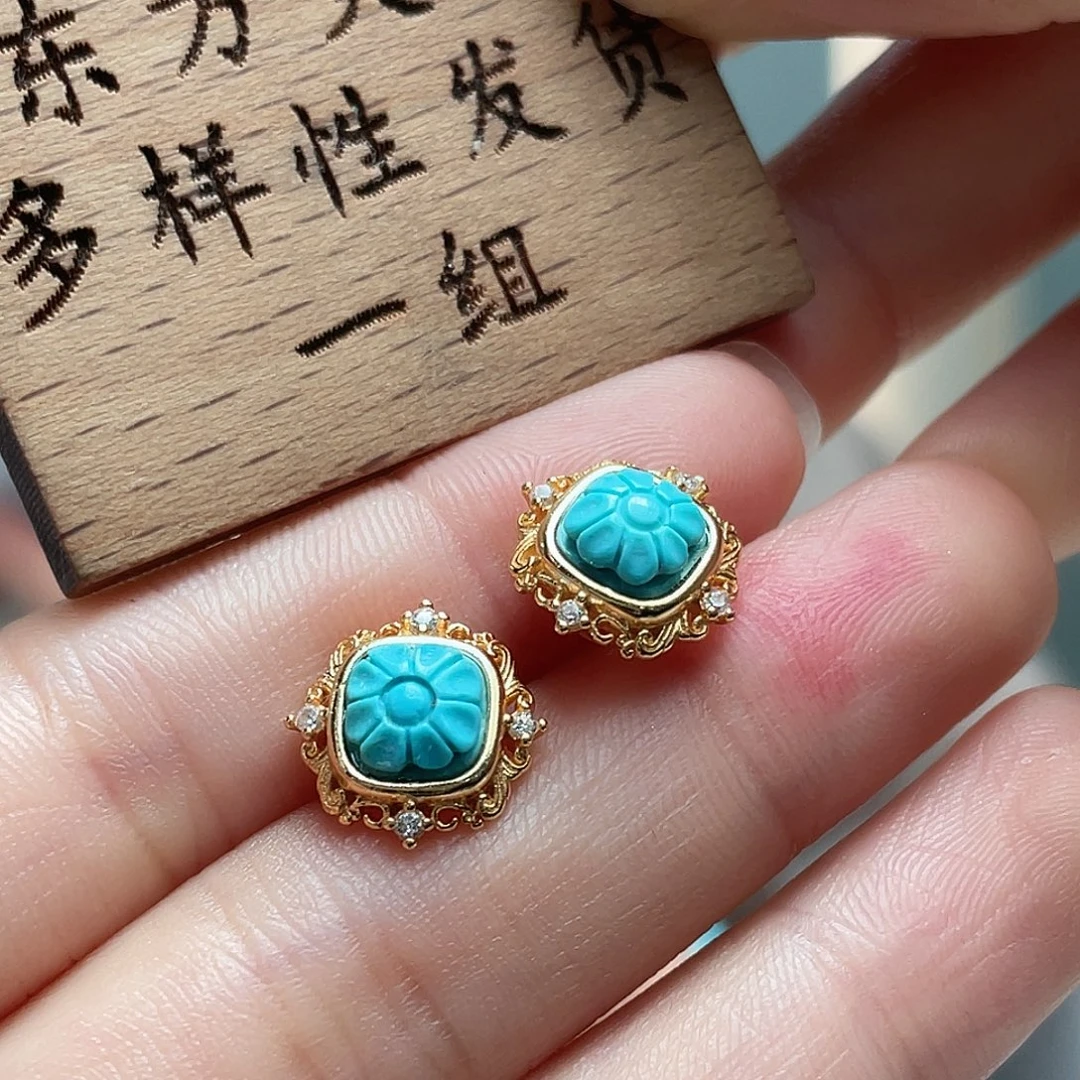绿松石未镶嵌耳饰