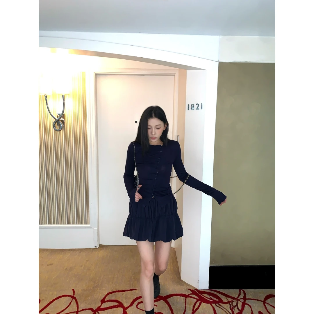 70不是七十【落日琉光】韩系初秋罗纹针织斜搭襟长袖修身开衫