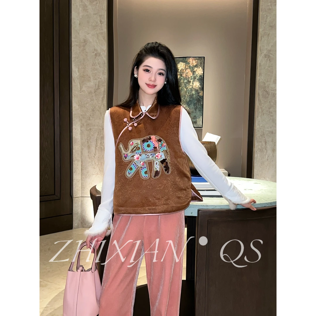 【智贤轻奢】金象呈祥-2025年秋冬新款新中式羊毛刺绣钉珠丝绵马甲