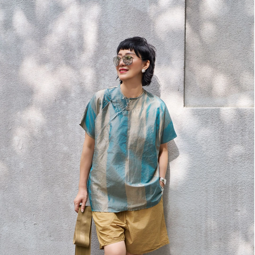 Li Wang/里望设计师款  重磅双宫真丝禅意短袖新中式上衣