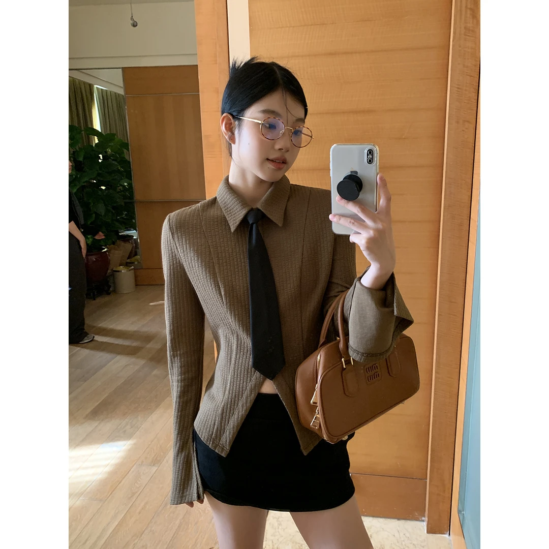 【晰雨清仓】冬季新款气质长袖学院风百褶设计感衬衫234X2580#