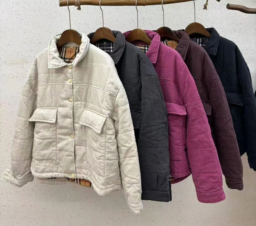 D 【桑蚕丝系列】时尚百搭翻领汉麻棉服宽松冬季女士