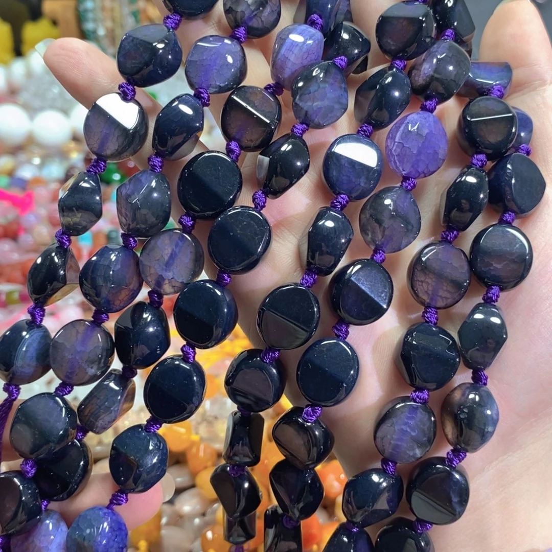 玛瑙/玉髓未镶嵌珠宝半成品紫龙鳞玛瑙一条卡14mm
