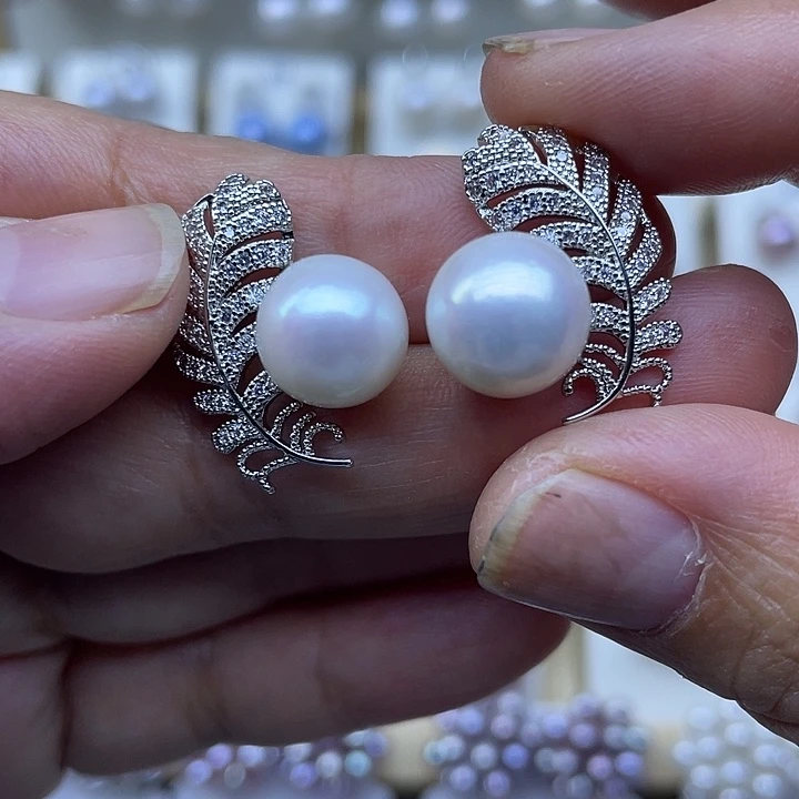 耳饰银S925镶嵌淡水珍珠