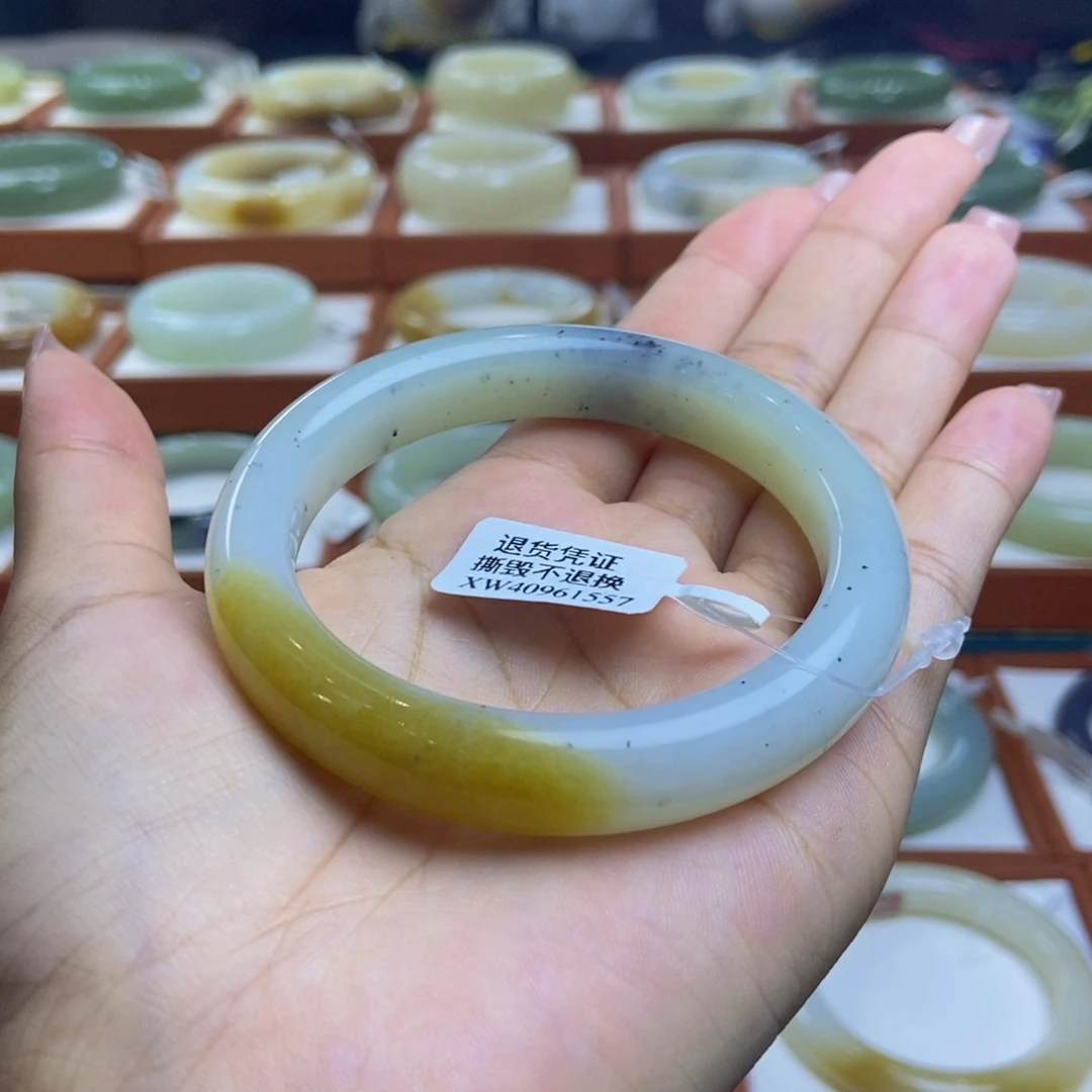 和田玉手镯未镶嵌和田玉楼兰三色籽糖青花5657