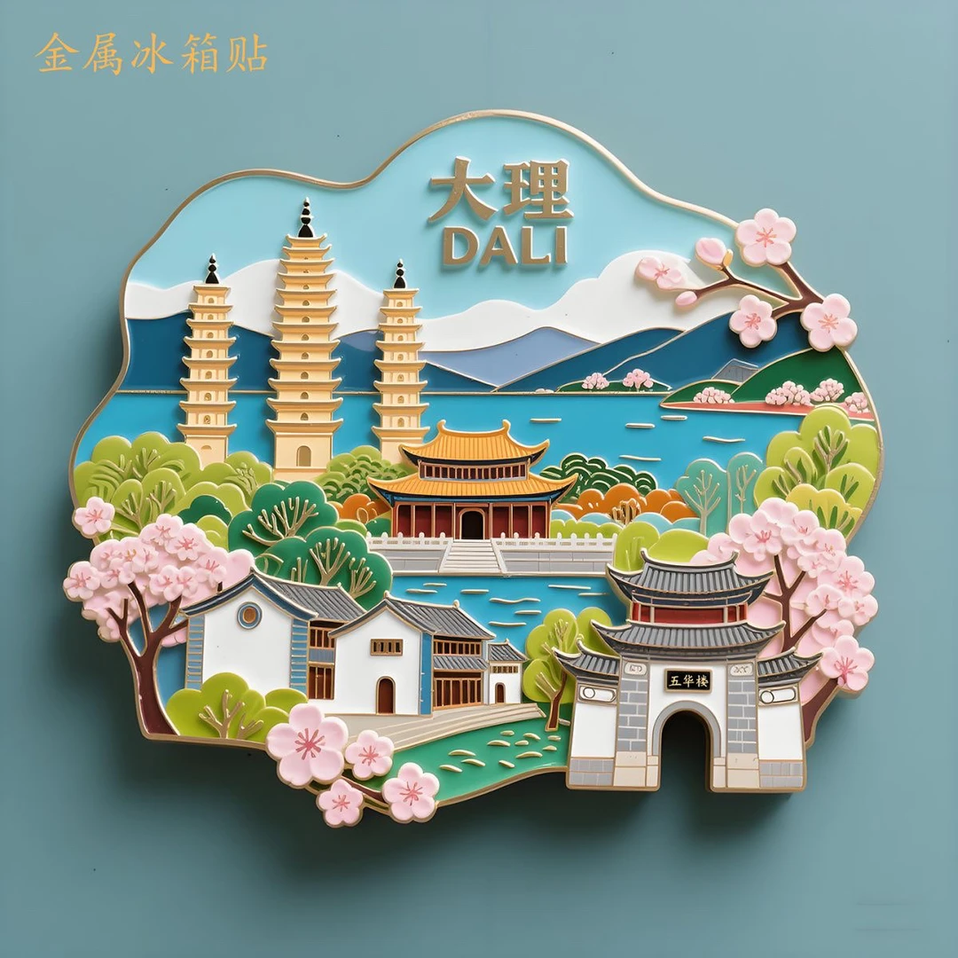 云南大理古城金属冰箱贴丽江洱海城市磁吸纪念品文创国潮礼物