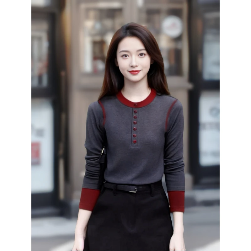 【诺哥专属】撞色圆领长袖上衣秋季新款洋气百搭996