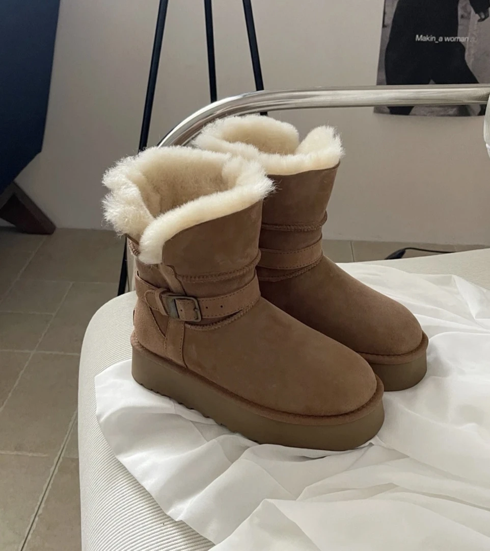 【厚底小骑士】2025冬季新款女款雪地靴皮毛一体时尚雪地靴百搭