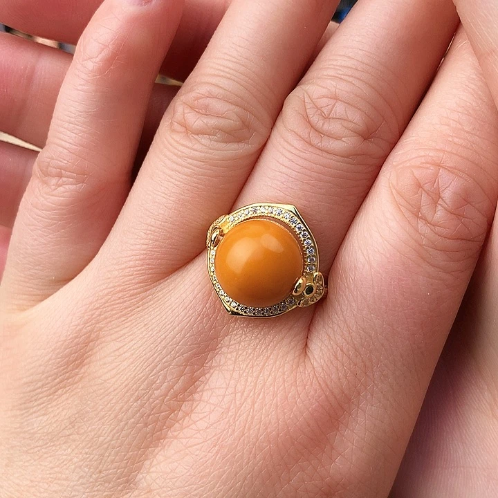 蜜蜡戒指银S925镶嵌戒指