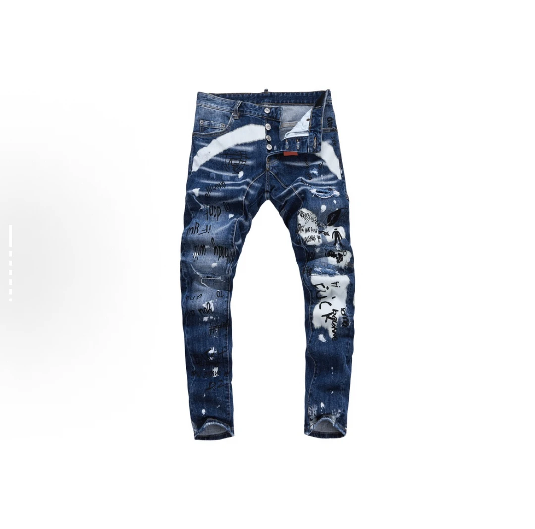 DSQUARED2泼墨效果做旧牛仔裤44675乐