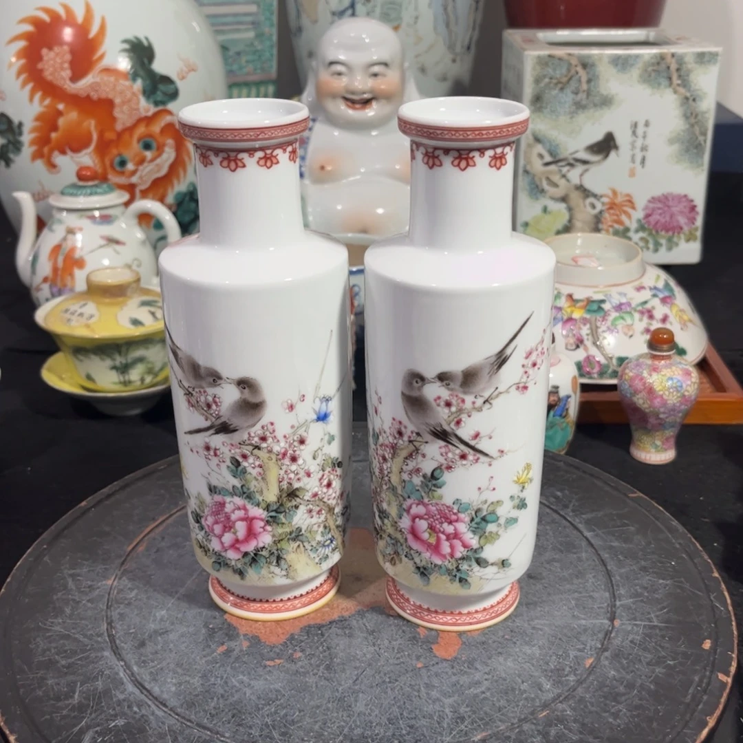 摆件粉彩花鸟赏瓶567