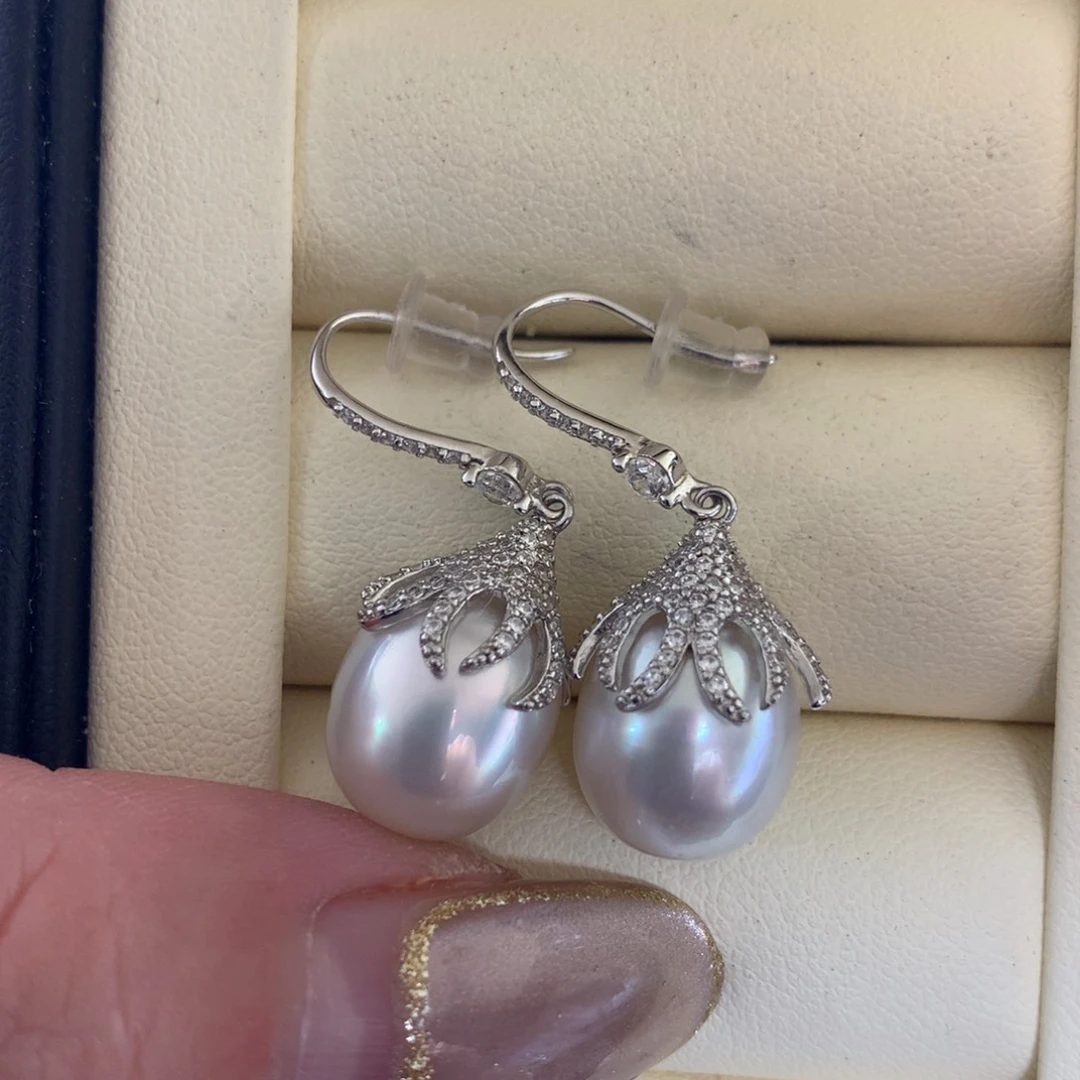 银S925镶嵌海水珍珠耳饰
