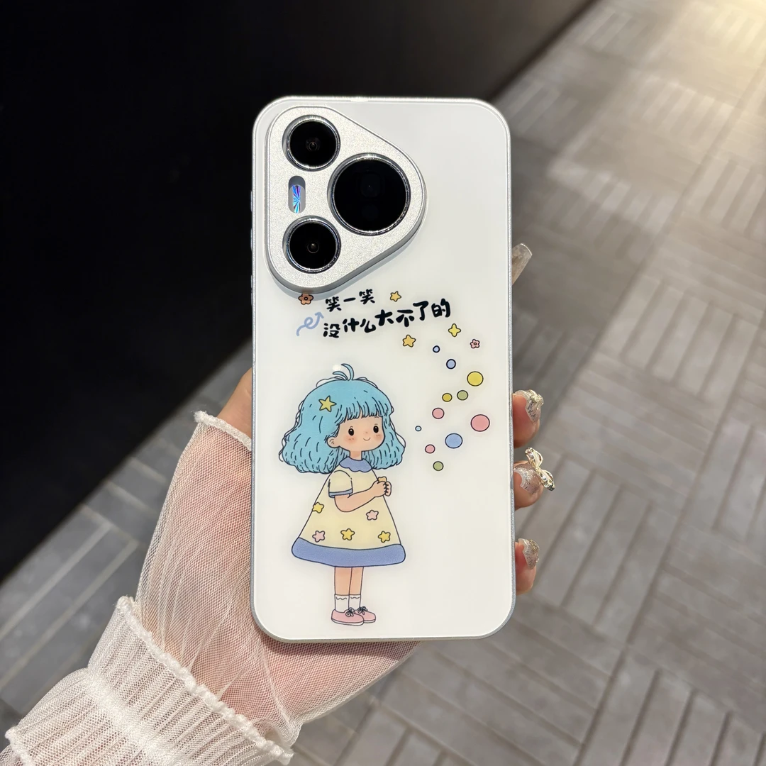 苹果/华为/oppo/vivo/小米 笑一笑女孩适用pura70肤感玻璃手机壳