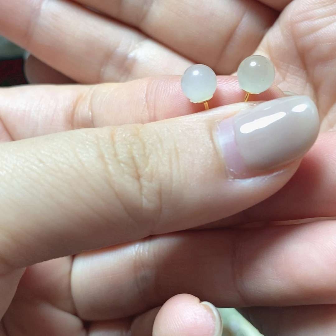 银S925镶嵌和田玉耳饰小灯泡耳钉卡6mm