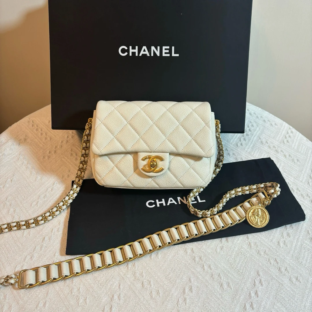 全新未使用 Chanel/香奈儿 21a白色金币方胖子 芯片款