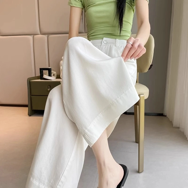 九分天丝莱赛尔裤子女夏薄款高腰垂感高级感小个子百搭冰丝阔腿裤