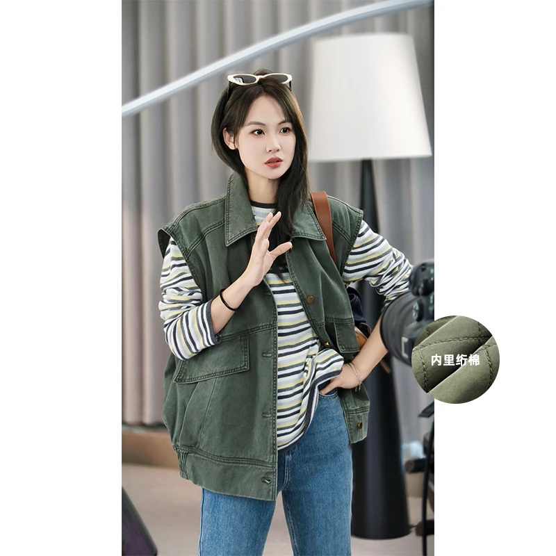 美洋MEIYANG 常青马甲 做旧水洗绗棉保暖翻领宽松百搭叠穿马夹Es