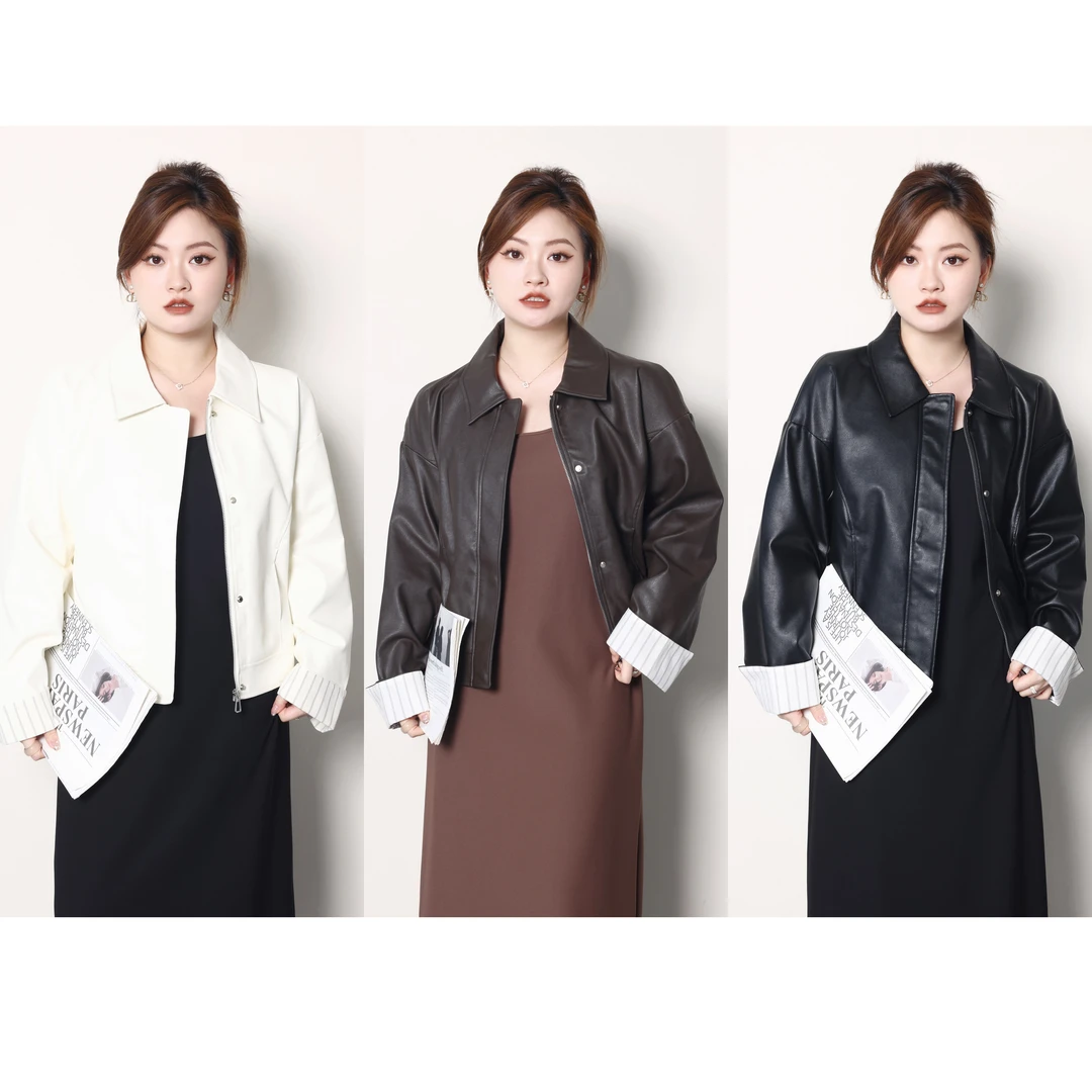 QC李潇洒【旷野落日】微胖大码女装早春复古翻领设计感皮衣ZY401K12