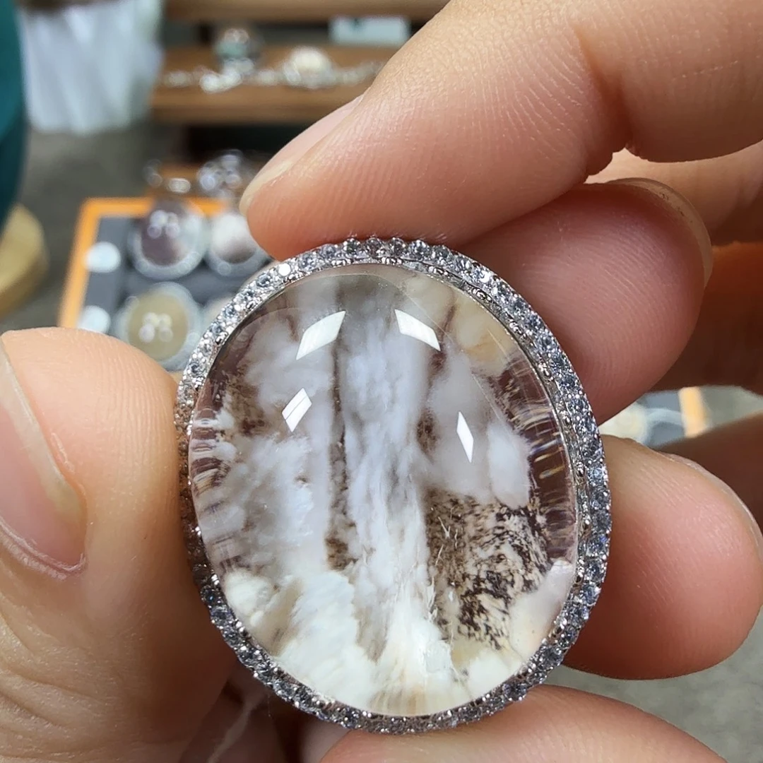 薄***力银S925镶嵌珠宝半成品水晶