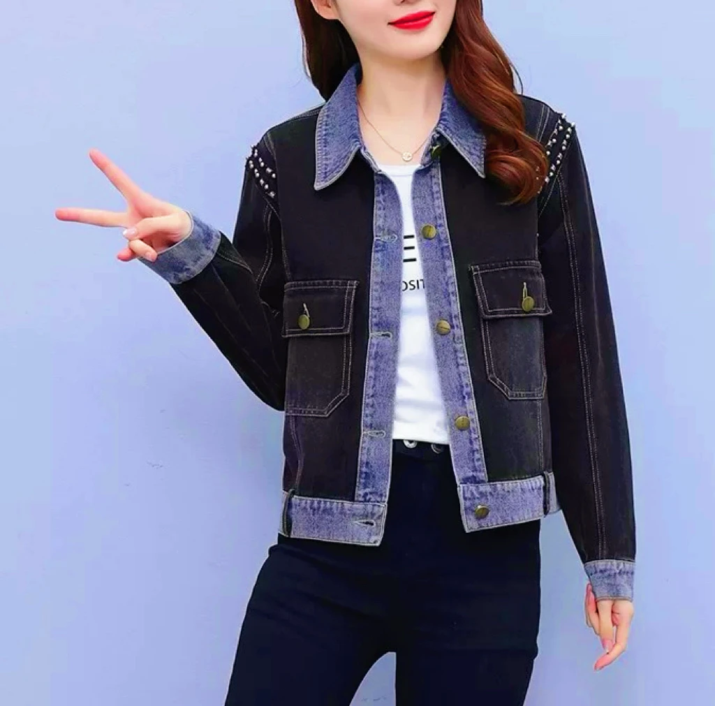 139【实物惊艳款】精致重工拼色时尚宽松牛仔外套（K25）